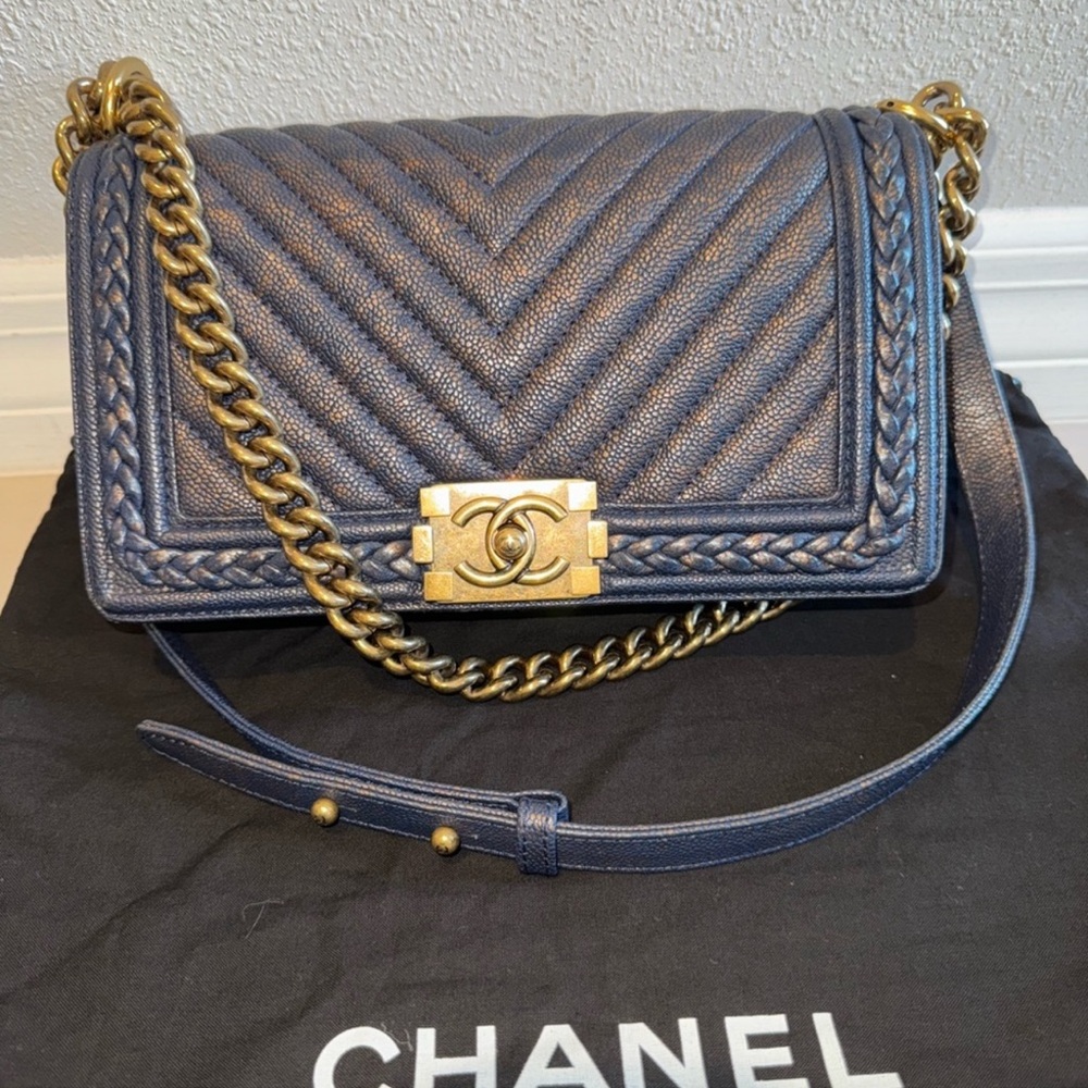 Chanel Boy Caviar Chevron Braided
Medium Shoulder Bag! Rare 
$5,300